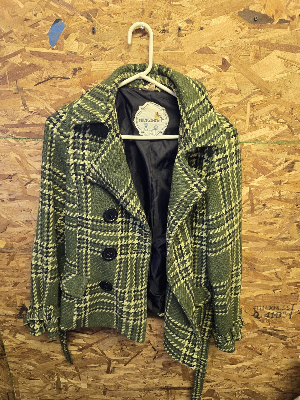 Nick & Mo Green Plaid Double-Breasted Peacoat